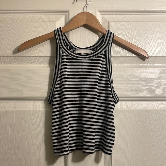Black/White Truly Madly Deeply Los Angeles Striped Cropped Tank Top Size M - Picture 1 of 5